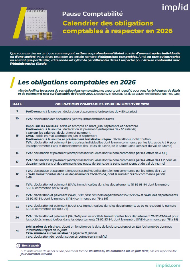 Calendrier obligations comptables 2026
